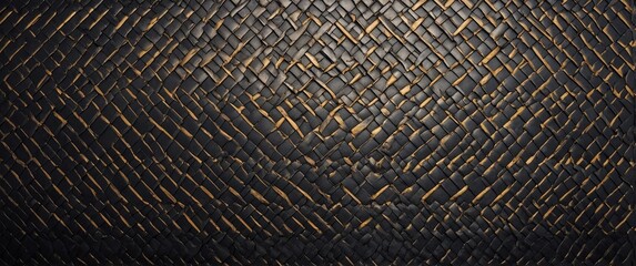 Poster - Elegant woven textured background in dark tones with golden highlights suitable for stylish design projects.