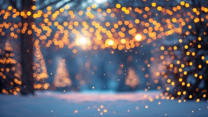 Poster - Winter Wonderland Bokeh Lights Background with a Magical Atmosphere and Soft Snowy Setting for Holiday Celebrations and Seasonal Themes.