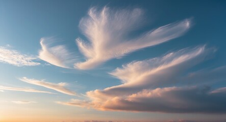 Wall Mural - Serene Morning Sky with Dynamic Cirrus and Stratus Clouds Illuminated by Soft Light
