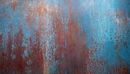 Poster - weathered metal surface with oxidized rust texture and vibrant blue patina for abstract background