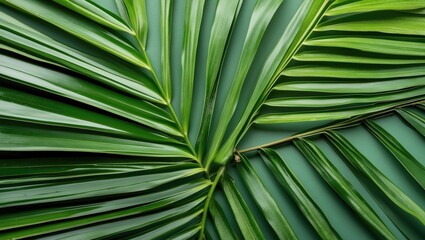 Poster - Lush Green Palm Leaf Texture Background with Striped Pattern and Space for Text Overlay Design