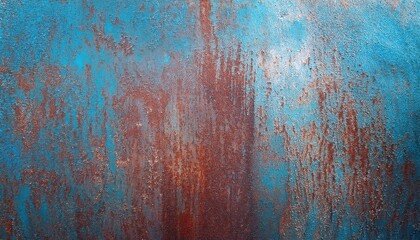 Wall Mural - weathered metal surface with oxidized rust texture and vibrant blue patina for abstract background