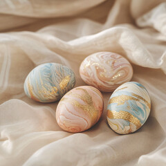 Wall Mural - pastel easter eggs on light fabric background