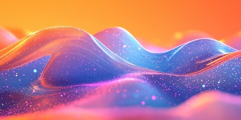 Poster - Close-up of Wavy Glowing Blue and Purple Waves with Sparkling Elements in a Dreamy Abstract Scene