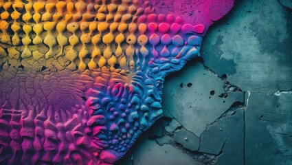 Poster - Vibrant abstract pattern on textured concrete surface featuring colorful gradients and intricate designs for artistic backgrounds.