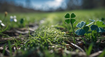 Poster - Vibrant Close-Up of Clover Flower in a Lush Green Field with Blurred Background Creating an Inviting Natural Atmosphere