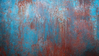 Poster - weathered metal surface with oxidized rust texture and vibrant blue patina for abstract background