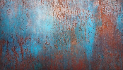 Poster - weathered metal surface with oxidized rust texture and vibrant blue patina for abstract background
