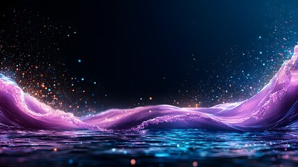 Poster - Stunning cosmic liquid waves of vibrant colorful light and energy bursting in a dynamic digital gradient abstract art background  This digital features iridescent glowing