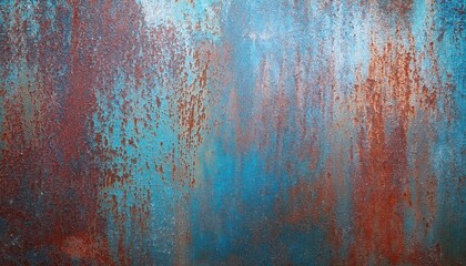 Poster - weathered metal surface with oxidized rust texture and vibrant blue patina for abstract background