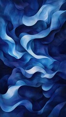 Poster - Abstract blue waves, flowing, dynamic, swirling, textured, art.