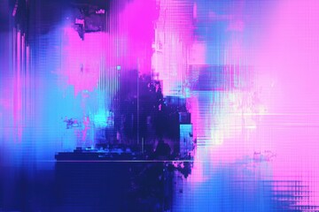 Poster - Abstract Glitch Art Background with Vibrant Pink and Blue Tones, Ideal for Digital Projects and Creative Designs Featuring Modern Aesthetic Elements
