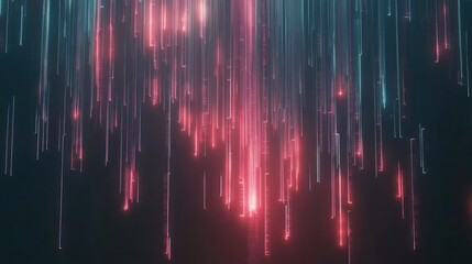 Poster - Abstract Digital Data Stream: Cascading Light Beams in a Dark Backdrop