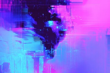 Poster - Abstract Glitch Art Background with Pink and Blue Tones, Vibrant Colors and Digital Texture, Modern Visual Aesthetic for Creative Projects