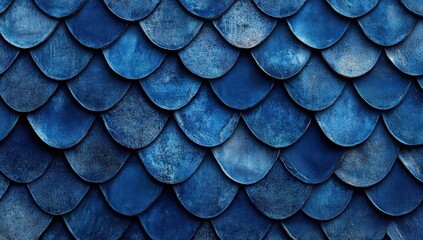Poster - Seamless blue scale pattern texture background.