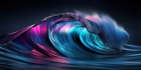Poster - captivating ocean wave displaying mesmerizing shades of blue, purple, and turquoise under dramatic l