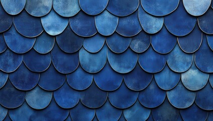 Poster - Seamless blue scale pattern texture background. (1)