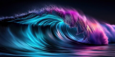 Poster - Majestic Ocean Wave with Vibrant Blue and Purple Colors, Capturing the Beauty of Nature's Forces at Dusk