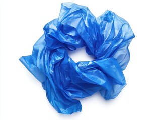 Poster - Crumpled blue plastic arranged in a circle on white background.
