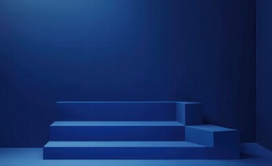 Aufkleber - Blue geometric platform in a dark blue room.