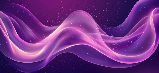 Poster - abstract purple wave background with glowing light effects and starry elements, copy space for text