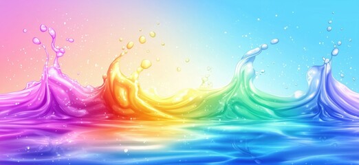 Poster - Colorful abstract water splash design with vibrant rainbow hues and smooth textures, copy space for text