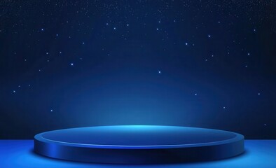 Wall Mural - Glowing blue platform with dark background and sparkles.