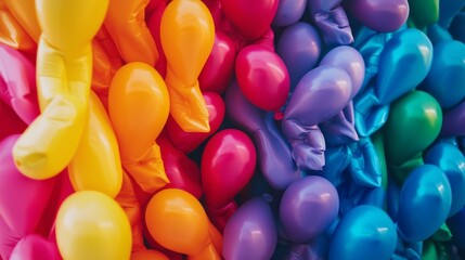 Aufkleber - A vivid collection of balloons in various colors fills the background, showcasing shades of orange, pink, purple, and blue, evoking a sense of joy and celebration. Perfect for festive themes