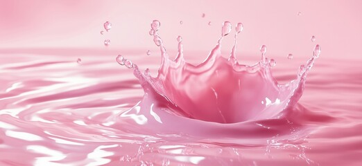 Poster - Pink water splash creating ripples in soft pink background for artistic designs, copy space for text