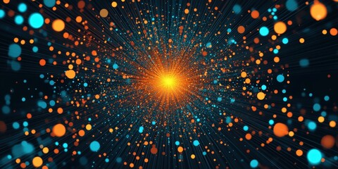 Poster - vibrant blue and orange lights with radiant background in dynamic burst effect for creative projects