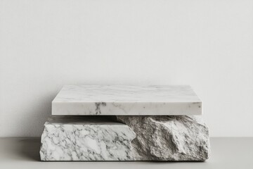 Wall Mural - White marble display stand, minimalist backdrop, product showcase