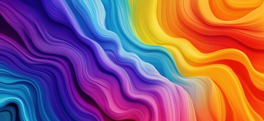 Poster - vibrant abstract waves in rainbow colors creating a dynamic visual flow, copy space for text