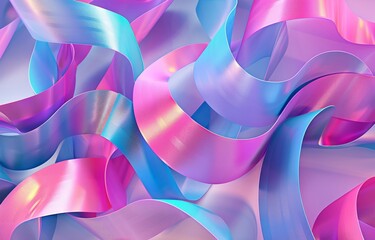 Poster - Colorful iridescent ribbons with smooth curves, decorative abstract pattern. Modern digital art, vibrant design, background for creative projects. 80s, 90s style, cluttercore aesthetic