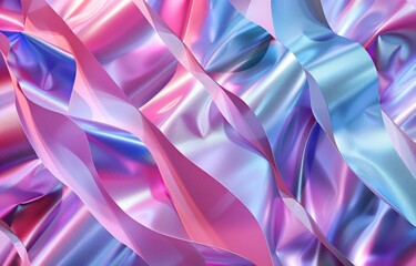 Poster - Vibrant holographic iridescent fabric with multicolored pastel waves. Abstract design, modern and futuristic, decorative and colorful. 80s, 90s style, cluttercore aesthetic