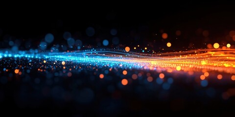 Poster - Abstract Background with Glowing Dots and Light Rays in Blue and Orange Colors for Artistic and Modern Designs
