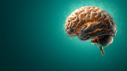 Poster - Detailed Closeup View of Human Brain Structure on Teal Background Highlighting the Complex Neurological System and Cognitive Functions