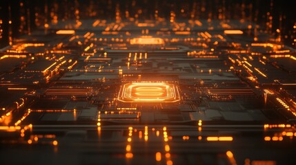 Poster - Abstract Futuristic Technology Circuit Board Glowing Orange Lines Background