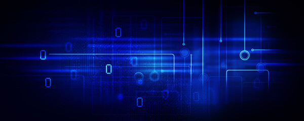 Poster - 2d illustration abstract futuristic electronic circuit technology background