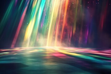 Poster - colorful digital art depicting rays of light shining through a mystical background creating a vibran
