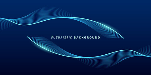 Wall Mural - futuristic abstract wave background with blue neon lines