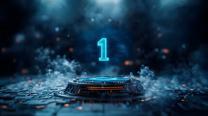 Poster - Blue Glowing Digital Countdown Timer or Clock Display on Dark Abstract Futuristic Background with Space for Copy Text or Design