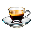 © rnroni - Glass Espresso Cup with Saucer  Modern Clear Design for Hot Coffee & Espresso  Transparent PNG, black, breakfast, healthy, herbal, food, green, nobody, object, closeup, water, teacup, brown