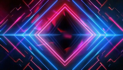 Aufkleber - neon futuristic glowing light patterns forming symmetrical diamond shape with vibrant pink and blue colors on dark background