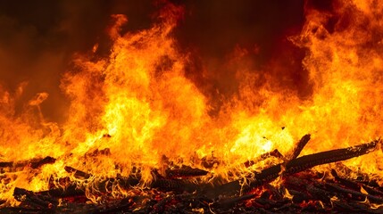 Leinwandbilder - Dramatic scene of a raging inferno with intense flames spreading rapidly through dry vegetation creating a chaotic and dangerous wildfire disaster