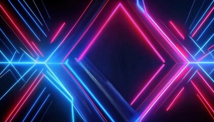 Aufkleber - neon futuristic glowing light patterns forming symmetrical diamond shape with vibrant pink and blue colors on dark background