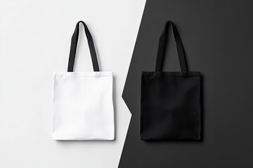 Wall Mural - Blank tote bags mockup, studio shot, design template, contrasting background