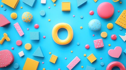 Poster - vibrant geometric shapes floating on a cheerful cyan background