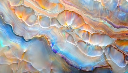 Aufkleber - abstract fluid color patterns with iridescent shades of blue, orange, and pink creating smooth, wavy texture for design