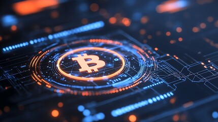 Poster - A Futuristic View of Bitcoin on a Digital Circuit Board with Glowing Elements