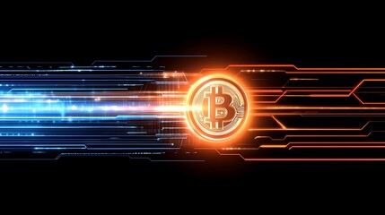 Poster - A Futuristic View of Bitcoin on a Digital Circuit Board with Glowing Elements